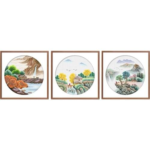 Scenery of the Mountain Valley Stamped Cross Stitch Kit, 23.6" x 23.6"