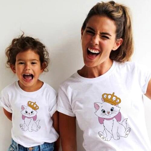 Children Clothes Girl Disney Marie Cat Crown Print Street Couple Short-Sleeved Harajuku Tee Shirt Woman The Aristocats Tshirt