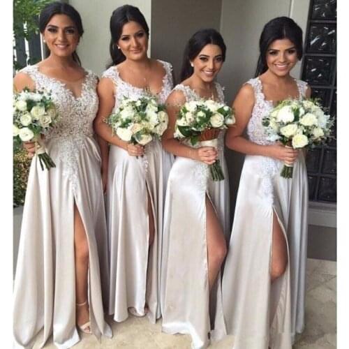 Elegant Bridesmaid Dresses Side Split Satin Maid of Honor Gowns Wedding Guests Party Wear Plus size