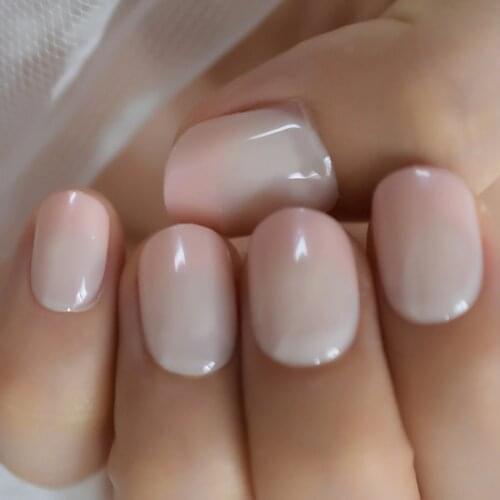 Daily Fake Nails Super Glossy Shimmer Glamour Pink Ombre French Nail Natural Short Shiny Nail Art Decorations