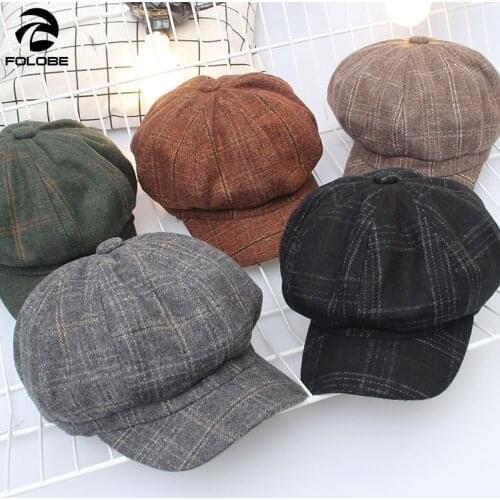 Auutmn Winter Hats for Women Plaid Plain Octagonal Newsboy Cap Men Ladies Casual Wool Hat Winter Beret Women Painter Cap