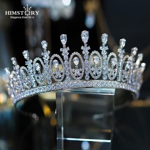 HIMSTORY New Royal Tiaras Crown for Brides Hair Jewelry Shiny Cubic Zircon Bridal Crowns Wedding Tiaras Princess Crown Diadema