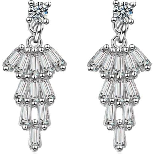 KOFSAC Luxury Crystal Jewelry Trendy 925 Silver Earrings For Women Temperament Girl Engagement Earring Lady Birthday Accessories