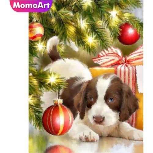 MomoArt 5D DIY Diamond Embroidery Dog Rhinestone Picture Diamond Painting Christmas Animal Handmade Gift Home Decorations