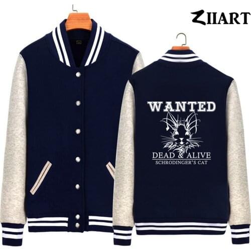 Man Jacket Boy Coat Single Breasted Baseball Fleece Wanted Dead or Alive Schrodinger’s Cat Autumn Winter Couple Clothes ZIIART
