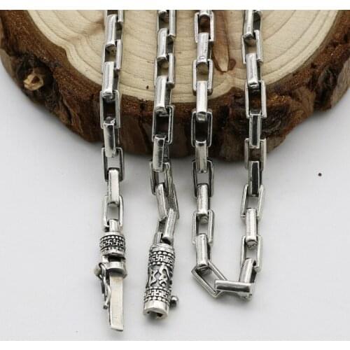 Male And Female S925 Sterling Silver Punk Chain Retro Thai Silver Necklace Long Paragraph Rough Sweater Chain Accessories