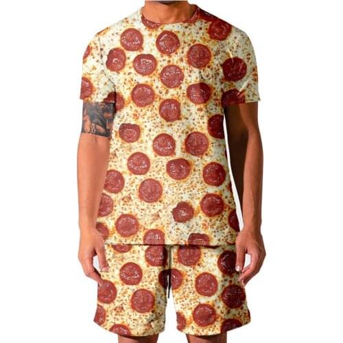 2021 Summer New Products Food Pizza 3D Print Casual Running Mens Suit Short Sleeve T-Shirt + Sports Shorts 2 Piece Set Dropship