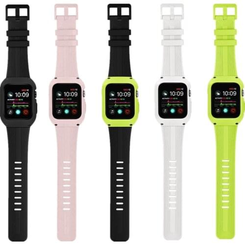 Soft Silicone Sport Strap+PC Protector Case for Apple Watch Band Series 6/SE/5/4/3/2 Durable Bracelet for iWatch 40/44mm 38/42mm