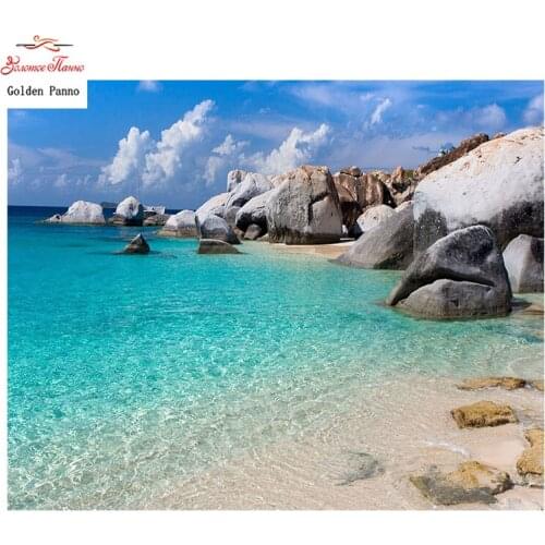 Golden Panno,Needlework,Embroidery,DIY Scenic Painting,Kits,14ct Blue sea water,Sets For Embroidery,0111