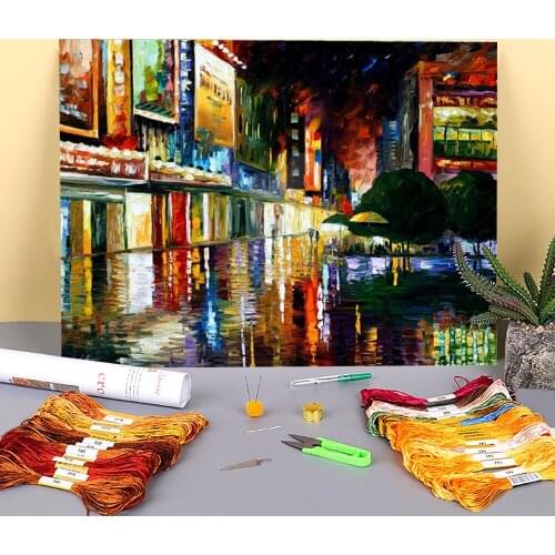 Movie Theatre Pre-Printed 11CT Cross-Stitch Kit DIY Embroidery DMC Threads Handmade Painting Handiwork Knitting Adults