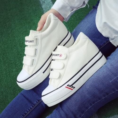 Women Hidden Heel Platform Wedge Canvas Shoes Outdoor White Black Fashion Girls Wedge Sneakers