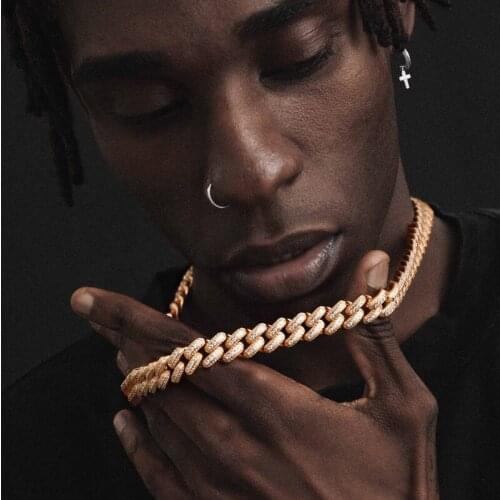 Mans Gold Color Iced Out Necklace Hip Hop Cuban Link Chains CZ Charm Bling Punk Jewelry Micro Paved Gift