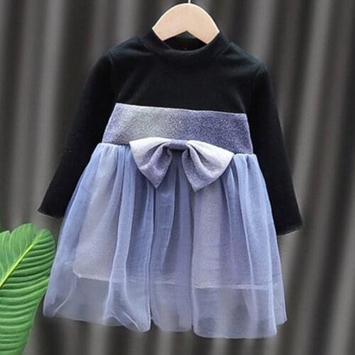 Baby Girl Dress Spring Autumn Baby Clothes Fluffy Dress Newborn Child Bowknot Net Yarn Stitching Princess Dress