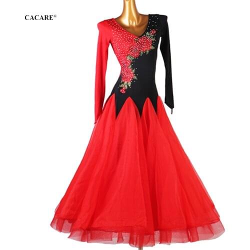 Ballroom Dance Competition Dresses Women Waltz Dress Standard Dancing Wear Costume Customize D1007 Mesh Sleeve Applique Big Hem