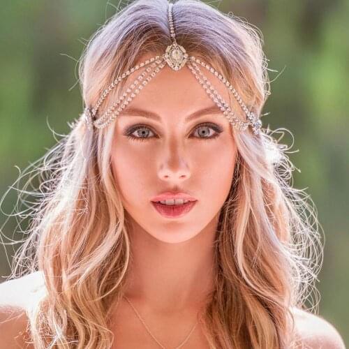 Bohemian Crystal Head Chain Indian Jewelry Bride for Wedding Hair Accessories Rhinestone Forehead Chain Headband for Women