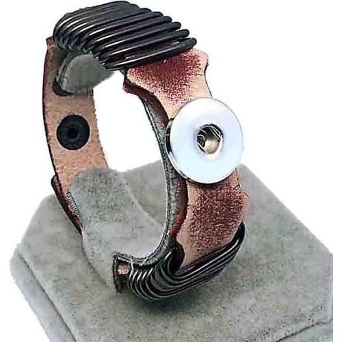 Rock Punk 144 Really Genuine Leather Retro Fashion Bracelet Bangle Fit 18mm Snap Button Charm Jewelry For Women Teenagers Gift