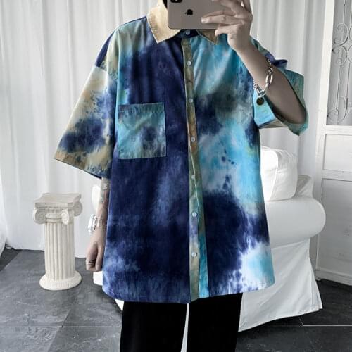 Tie-dye Shirt Mens Fashion Printed Casual Camouflage Shirt Men Streetwear Loose Short-sleeved Shirt Mens Summer Dress Shirt