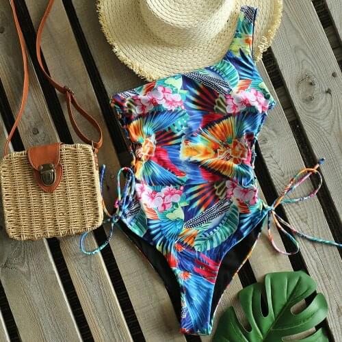 Sexy One Shoulder Swimwear 2021 New Printed One Piece Swimsuit Push Up Bathing Suit Beach wear Monokini S-XL