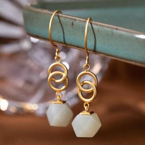 Natural White Jadeite Earrings S925 Silver Dangle Earrings Fashion Earrings