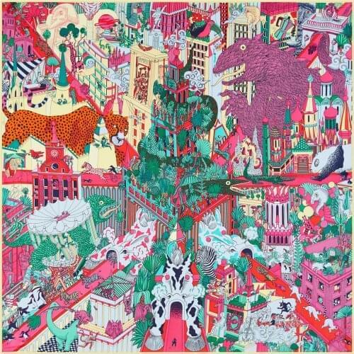 90cm “Animal Town” Foulard Twill Silk Square Scarf Women Shawl Brand Hijab Scarf Bandana Leopard Handmade Curled Head Scarves