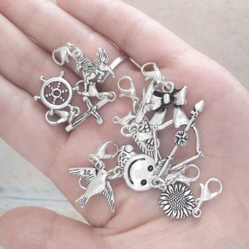 Handicrafts charms diy decoration accessory dangles clasps bowknot owl wing eiffel tower silver alloy Jewelry components 35pcs