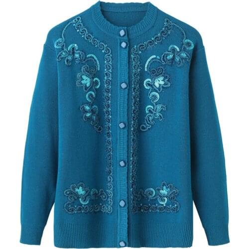 Middle-aged Elderly Women Sweaters Knit Cardigan Spring Autumn Single-breasted Casual Jacket Female Plus Size Sweaters R703