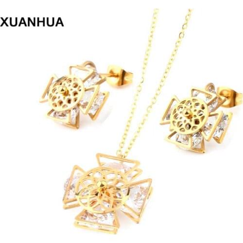 XUANHUA Wholesale Stainless Steel Women Jewelry Set Zirconia Jewelry Accessories Wedding Jewelry Sets Indian Jewelry