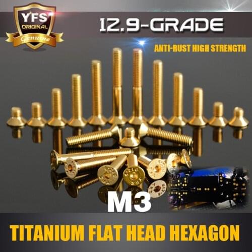 YFS 5-30mm M3 Countersunk Hexagon screws 12.9 Grade Gold Titanium for 1/10 1/8 RC buggy drift truck Crawler Scale repair upgrade