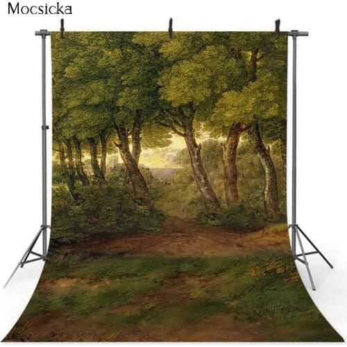 Cassic Oil Painting Background Forest Abstract Texture Backdrop for Photography Woodland Landscape Road Photographic Backdrops