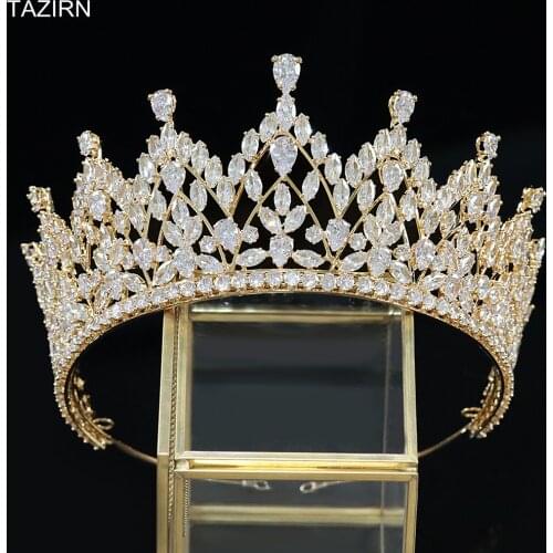 New Cubic Zirconia Tiara and Crowns for Women Wedding Bridal Headpieces CZ Pageant Quinceanera Party Hair Accessories Jewelry