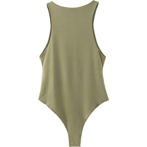 Women sexy sleeveless solid color slim bodysuits female soft blouse brand office wear playsuits tops clothes suit vintage lime