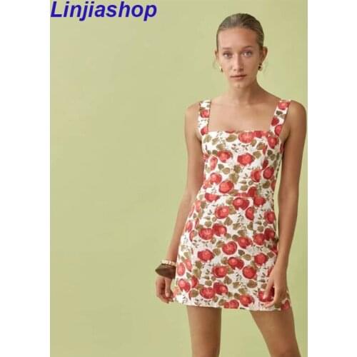Vintage strawberries Print women Mini Dress Fashion vestidos Chic Spaghetti Strap Summer dress drop shipping