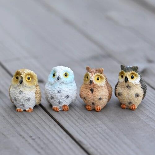 1 Pcs Random Color Cute Owls Animal Figurines Resin Miniatures Figurine Craft Bonsai Pots Fairy Garden Ornament Terrarium