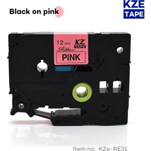 12mm*4m Tze-RE31 Black on Pink TZe Satin Ribbon Label Tape for Brother P-touch ribbon printer tz-RE31 tze RE31 TZ-RE31 tze tape