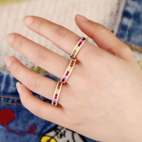 2020 Chic Rose Gold Baguette Cz Rainbow Rings For Women Paved Mini Clear Cz Thin Delicate Trendy Drop Shipping Wedding Jewelry