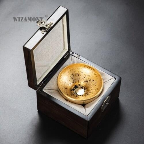 24K gold oil drop Jianzhan handmade iron body gold plated porcelain kungfu tea cup gift box