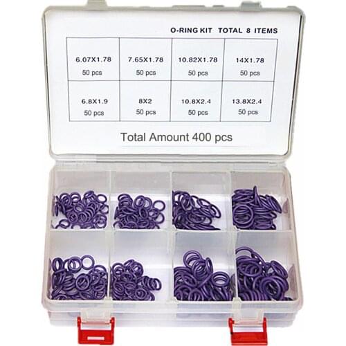 8 Sizes 400 pieces Purple HNBR R132a Car Air Condition A/C Seal Wahsers