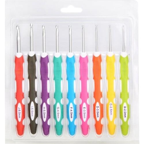 9Pcs/Set 2-6Mm 165Mm Soft Handle Multi Colour Plastic Aluminum Crochet Hooks Yarn Knitting Needles Set For Diy Craft Tools Yarn