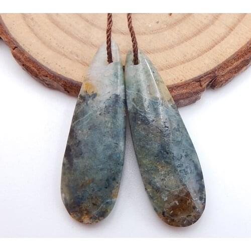 Moss agate Earrings Beads,Charms Women Earrings Jewelry Gift Gem Customized,35x12x4mm,4.9gg