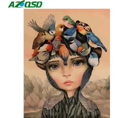 AZQSD Unframe Painting By Number Canvas Kits Birds Handmade Gift DIY Acrylic Paint Coloring By Numbers Girl Home Decoration