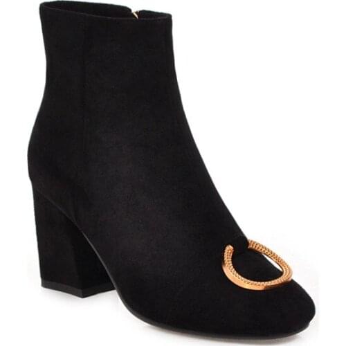 Big Size Square toe metal button boots boots women shoes ankle boots for women ladies boots shoes woman winter