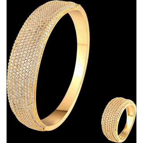 Lanyika Luxury copper Bangle and rings womens jewelry set all zirconium micro inlays classic popular jewelry accessories