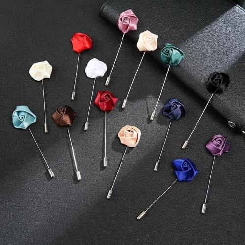 New Cloth Art Rose Flower Brooch Pins Long Needle Shirt Suit Lapel Pin Badge Fashion Jewelry Brooches for Men Accessories