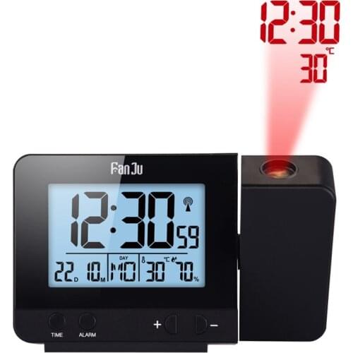 FJ3531 Projection Alarm Clock Digital Date Snooze Function LED Projector Desk Table Thermometer Hygrometer Clock Time Backlight