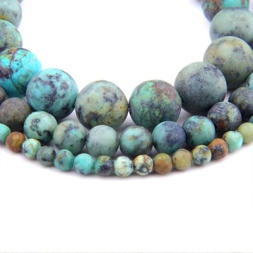 Natural Matte Gorgeou Africa Dark Green Turquoises stone beads Frosted round spacer stone loose beads 6-12MM For Jewelry Making