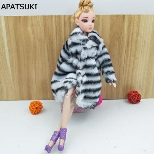 Black White Zebra Fashion Doll Clothes For Barbie Doll Winter Wear Clothing Dolls Dress 1/6 BJD Doll Accessories Kids Toy