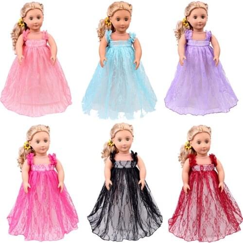 18 inch girls doll long vintage lace dress suit for 43cm baby doll long dress