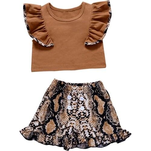 0-24M Newborn Infant Baby Girls Leopard Clothes Set Knitted Ruffles Tops T Shirt Bow Skirt Summer Outfits