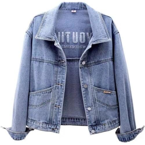 Fast Delivery In 2021 New Summer Fashion Ladies Denim Jacket Full Sleeve Loose Button Letters Short Lapel All-match Casual