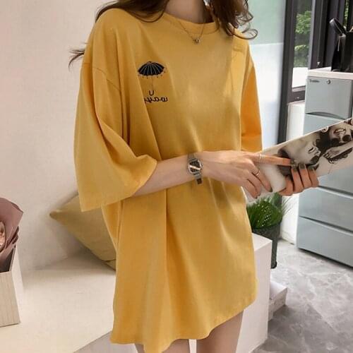 T-shirt Women Short Sleeve Embroidery Harajuku Korean Style Simple T Shirts for Female Girls Students Loose Tshirt All-match Top